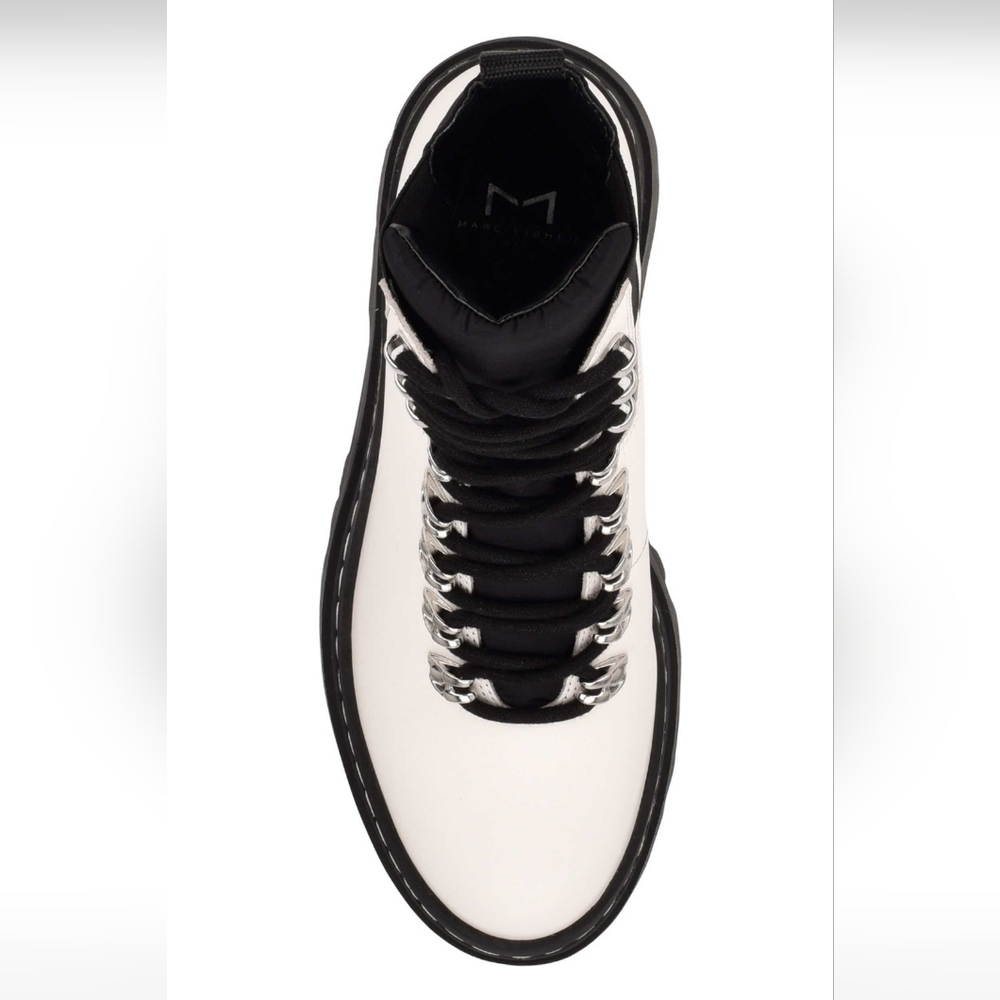 Marc Fisher Plune Lace-Up Lug Sole Leather Moto Bootie MARC FISHER LTD #457 - Picture 4 of 6